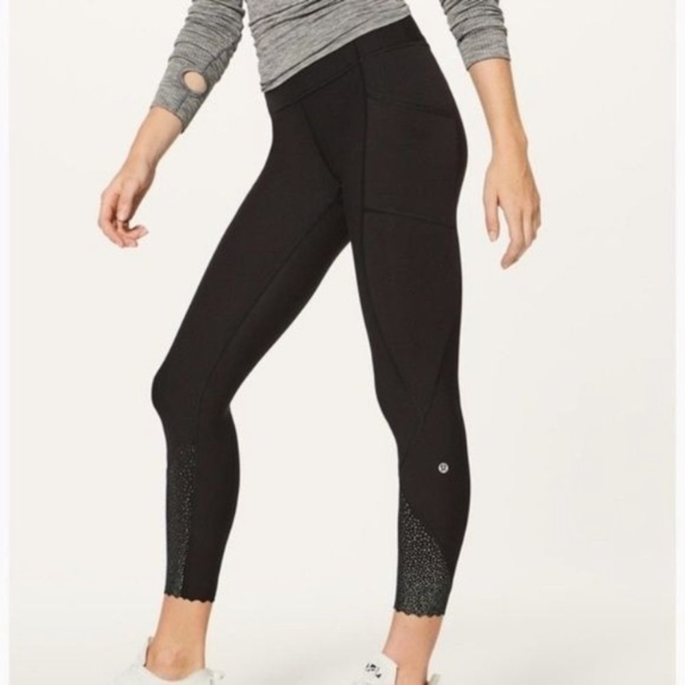 lululemon athletica Black Capri Leggings with Glitter Detail